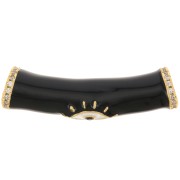 Cuenta de tubo curvado en resina epoxi y  óxido de zirconio 33x8 mm con diseño de ojo - Oro - Negro x1