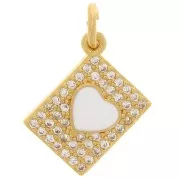 Colgante rectangular con motivo de corazón de óxido de zirconio en resina epoxi 13x9 mm - Oro - Blanco