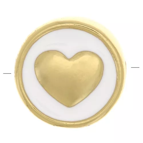 Cuenta redonda en forma de corazón - resina epoxi 11 mm - Oro - Blanco x1