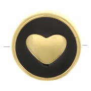 Cuenta redonda en forma de corazón - resina epoxi 11 mm - Oro - Negro x1|raw }}
