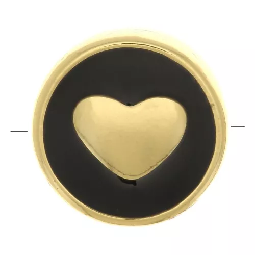 Cuenta redonda en forma de corazón - resina epoxi 11 mm - Oro - Negro x1