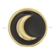 Cuenta redonda motivo luna - resina epoxi 11 mm - Oro - Negro x1