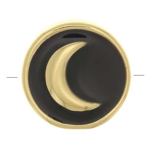 Cuenta redonda motivo luna - resina epoxi 11 mm - Oro - Negro x1