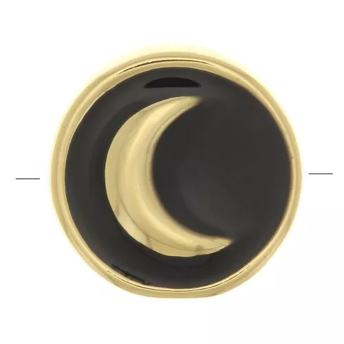 Cuenta redonda motivo luna - resina epoxi 11 mm - Oro - Negro x1