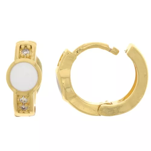Pendientes criollos con resina epoxi y óxido de zirconio de 14 mm - Chapado en oro - Blanco x2