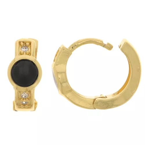 Pendientes criollos con resina epoxi y óxido de zirconio de 14 mm - Chapado en oro - Negro x2