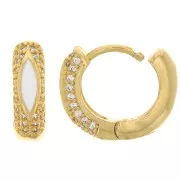 Pendientes criollos de resina epoxi y óxido de zirconio de 15,5 mm - Oro - Cristal - Blanco x2