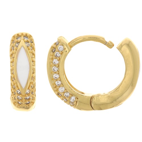 Pendientes criollos de resina epoxi y óxido de zirconio de 15,5 mm - Oro - Cristal - Blanco x2