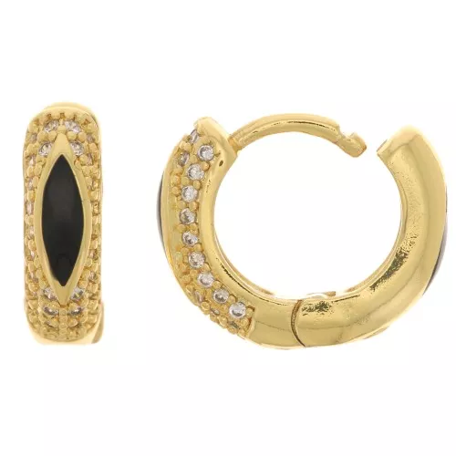 Pendientes criollos con resina epoxi y óxido de zirconio 15,5 mm - Oro - Cristal - Negro x2