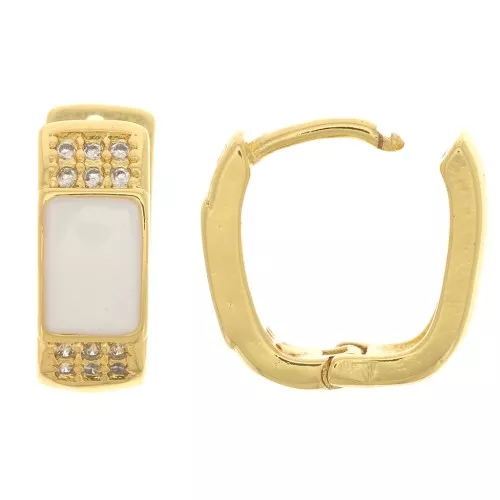 Durmiente oval con resina epoxi y óxido de zirconio 14x12 mm - Oro - Cristal - Blanco x2