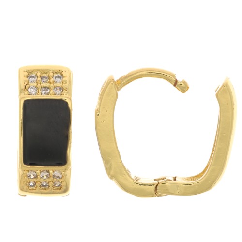 Durmiente oval con resina epoxi y óxido de zirconio 14x12 mm - Oro - Cristal - Negro x2