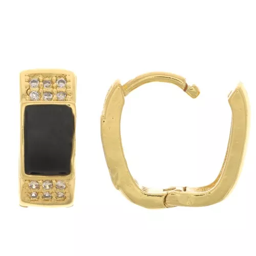 Durmiente oval con resina epoxi y óxido de zirconio 14x12 mm - Oro - Cristal - Negro x2