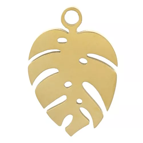 Charm Hoja de Filodendro 13x9 mm - Acero inoxidable 304 Oro x1