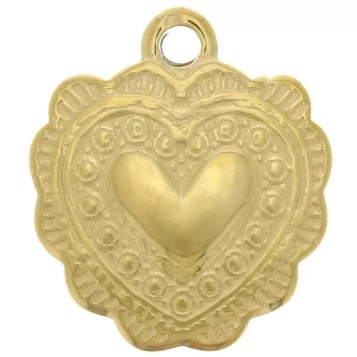 Charm corazón trabajado 16x14 mm - Acero Inoxidable 304 Dorado x1
