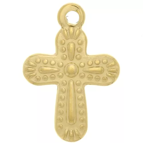 Charm de cruz texturizada 19x13 mm - Acero inoxidable 304 Oro x1