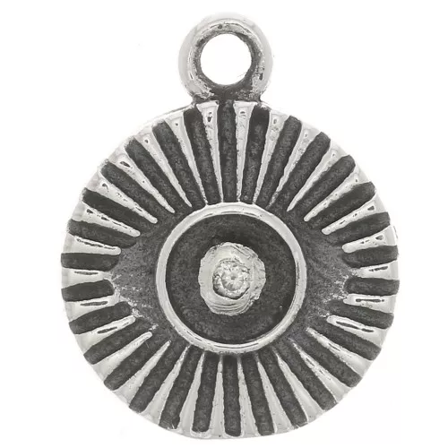 Charm redondo de 9 mm - motivo de ojo con óxido de zirconio - Plata 925 oxidada - Cristal x1