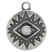 Charm redondo de 10 mm - motivo de ojo con óxido de zirconio - Plata 925 oxidada - Cristal x1|raw }}