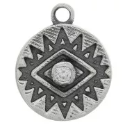 Charm redondo de 10 mm - motivo de ojo con óxido de zirconio - Plata 925 oxidada - Cristal x1