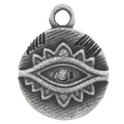 Colgante redondo de 9 mm - motivo de ojo étnico con óxido de zirconio - Plata 925 oxidada - Cristal|raw }}