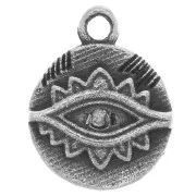 Colgante redondo de 9 mm - motivo de ojo étnico con óxido de zirconio - Plata 925 oxidada - Cristal