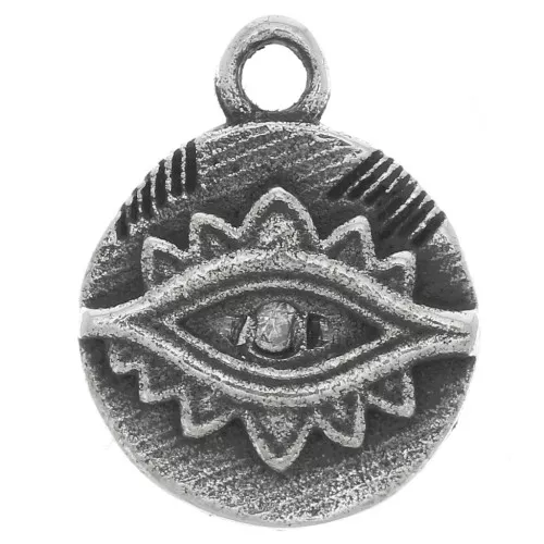 Colgante redondo de 9 mm - motivo de ojo étnico con óxido de zirconio - Plata 925 oxidada - Cristal