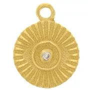 Charm redondo de 9 mm con motivo de ojo y óxido de zirconio - Plata de ley 925 dorada - Cristal