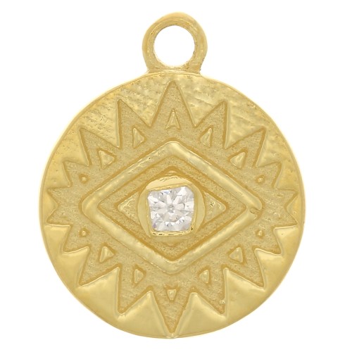 Charm redondo de 10 mm con ojo de circonio - Plata de ley 925 dorada - Cristal