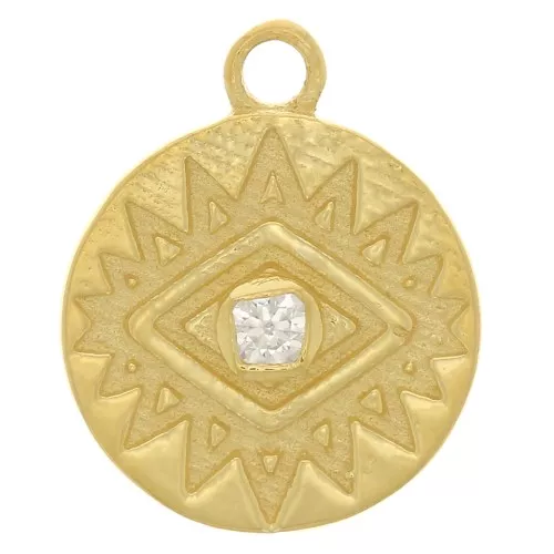 Charm redondo de 10 mm con ojo de circonio - Plata de ley 925 dorada - Cristal