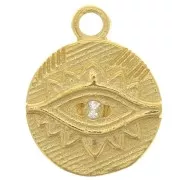 Dije de ojo étnico redondo de 9mm con óxido de zirconio - Plata de ley 925 dorada x1