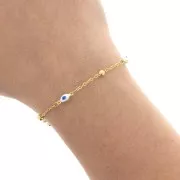 Cadena Forçat con bolitas y ojo en resina epoxi 4 mm - Dorado x50cm