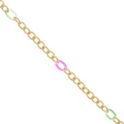 Cadena Forçat con anillas de acetato 7 mm - Dorado - Verde - Rosa x50cm