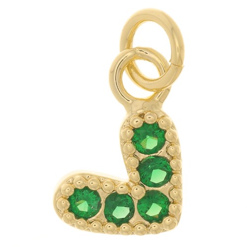 Colgante de corazón con óxido de zirconio 10x11 mm - Dorado - Verde Esmeralda x1