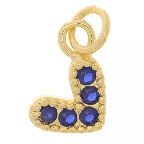 Colgante de corazón con óxido de zirconio 10x11 mm - Dorado - Azul oscuro x1