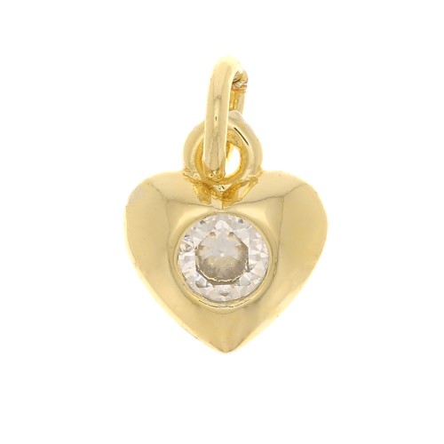 Amuleto de corazón con  óxido de zirconio 7,5x6,5 mm - Dorado - Cristal x1