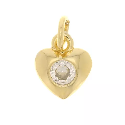 Amuleto de corazón con óxido de zirconio 7,5x6,5 mm - Dorado - Cristal x1