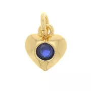 Colgante de corazón con óxido de zirconio 7,5x6,5 mm - Dorado - Azul oscuro x1