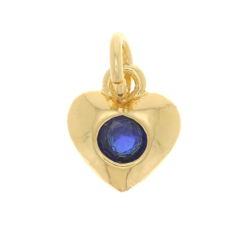 Colgante de corazón con óxido de zirconio 7,5x6,5 mm - Dorado - Azul oscuro x1