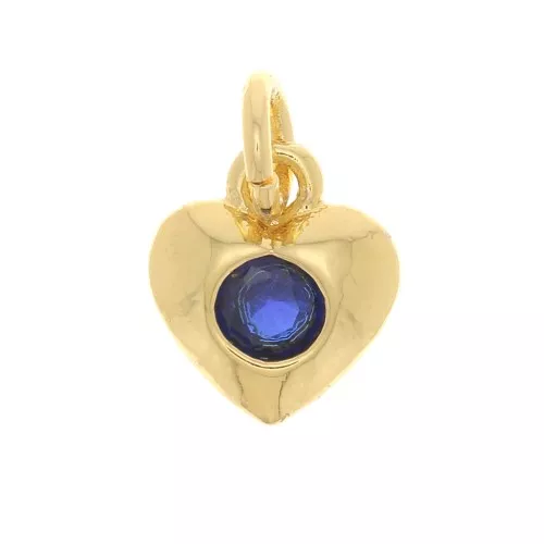 Colgante de corazón con óxido de zirconio 7,5x6,5 mm - Dorado - Azul oscuro x1