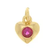 Colgante corazón con óxido de zirconio 7,5x6,5 mm - Dorado - Fucsia x1