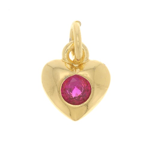 Colgante corazón con óxido de zirconio 7,5x6,5 mm - Dorado - Fucsia x1