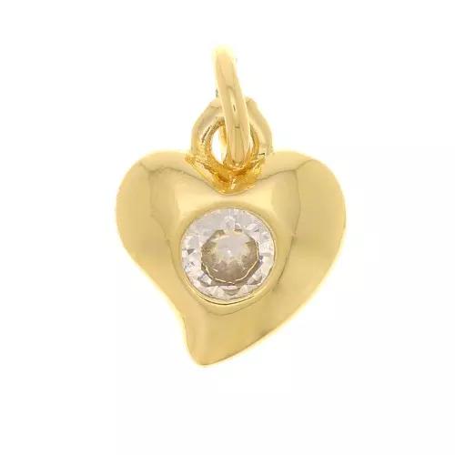 Amuleto de corazón con  óxido de zirconio 8x7 mm - Dorado - Cristal x1
