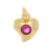 Dije de diseño de corazón con óxido de zirconio 8x7 mm - Dorado - Fucsia x1