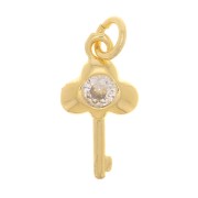 Charm de llave con  óxido de zirconio 13x7 mm - Dorado - Cristal x1|raw }}