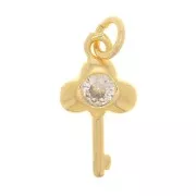 Charm de llave con óxido de zirconio 13x7 mm - Dorado - Cristal x1