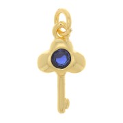 Charm de llave con  óxido de zirconio 13x7 mm - Dorado - Azul oscuro x1|raw }}