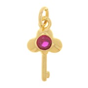 Charm de llave con  óxido de zirconio 13x7 mm - Dorado - Fucsia x1|raw }}
