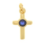 Cruz con óxido de zirconio 12x8 mm - Dorado - Azul Oscuro x1