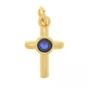 Cruz con óxido de zirconio 12x8 mm - Dorado - Azul Oscuro x1