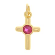 Charm de Cruz con  óxido de zirconio 12x8 mm - Dorado - Fucsia x1|raw }}