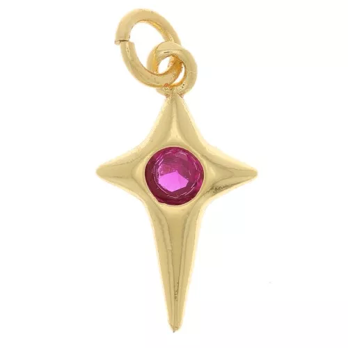 Charm de Cruz con óxido de zirconio 14x8 mm - Dorado - Fucsia x1
